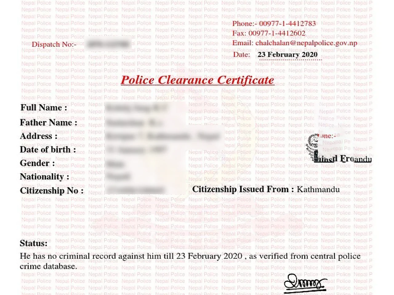 How to make Police Clearance Certificate in nepal?